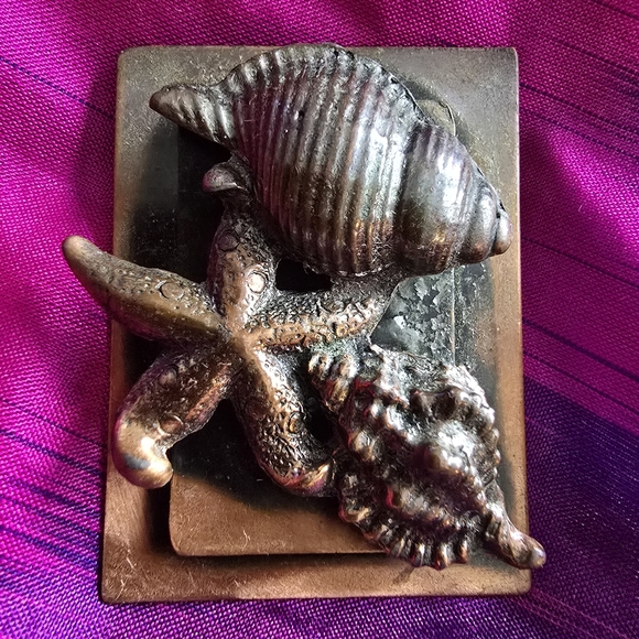 Vintage Jewelry - Vintage solid copper brooch pin mermaidcore ocean beach tropical sea shell